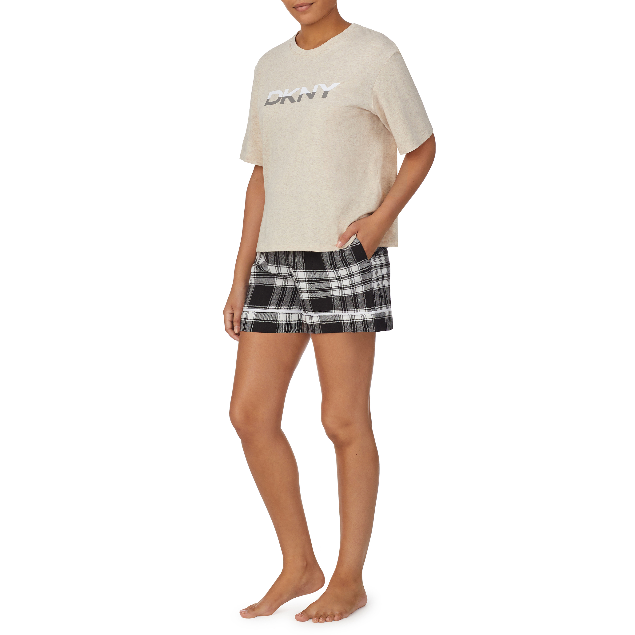 Just Checking  In- Top & Boxer Sleep Set - Shell Hthr, DKNY-YI2522591-005
