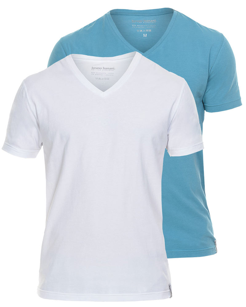 Coloured Cotton V-Shirt von Bruno Banani in 1x in Weiß und 1x in Türkis